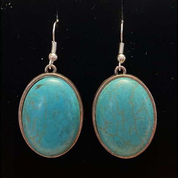 Hand Crafted Jewelry - Handcrafted silver tone and turquoise  earrings